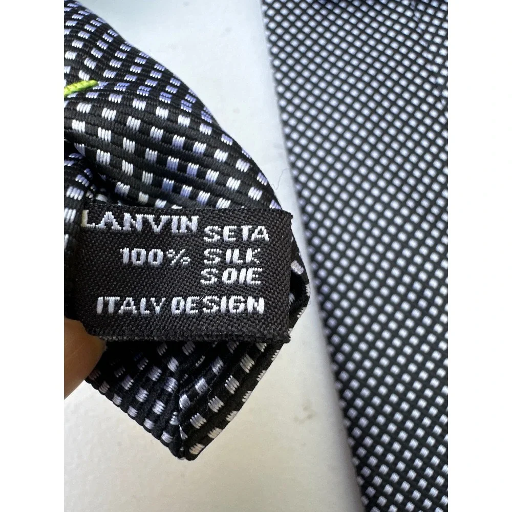 Lanvin Paris Mens Silk Tie Black White Micro Check Italy‎ Design Geometric 59